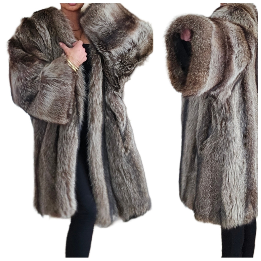 Vintage Bergdorf Goodman Genuine Raccoon Fur XL Stroller Coat Jacket - Picture 4 of 15